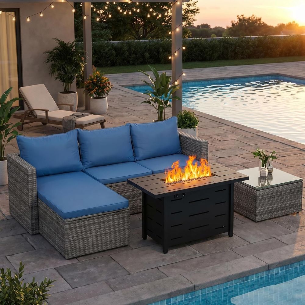 Outdoor Furniture With Fire Pit - 4-Piece Outdoor Wicker Patio Furniture Set