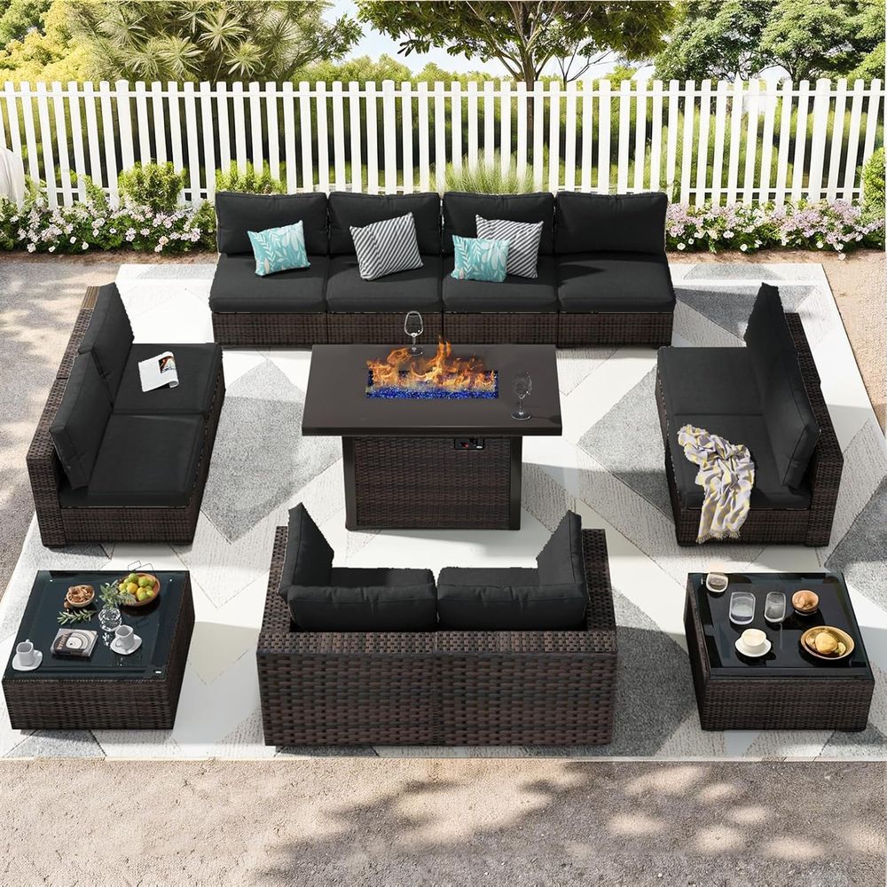Outdoor Furniture With Fire Pit - 13-Piece Outdoor Sectional Patio Furniture Set