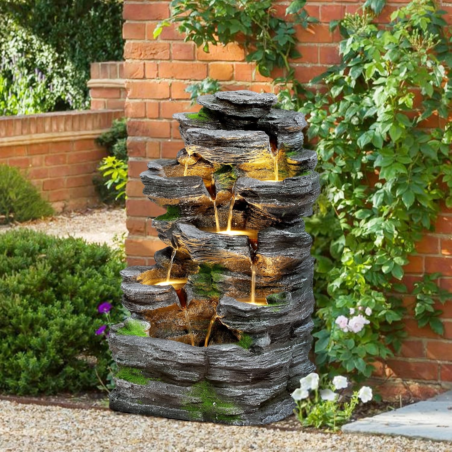 Outdoor Furniture With Fire Pit - Best Seller 7-Tier Cascading Rock Water