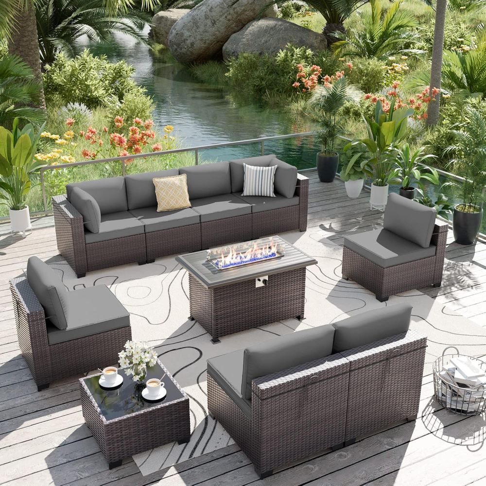 Outdoor Furniture With Fire Pit - 10-Piece Outdoor Patio Furniture Set with