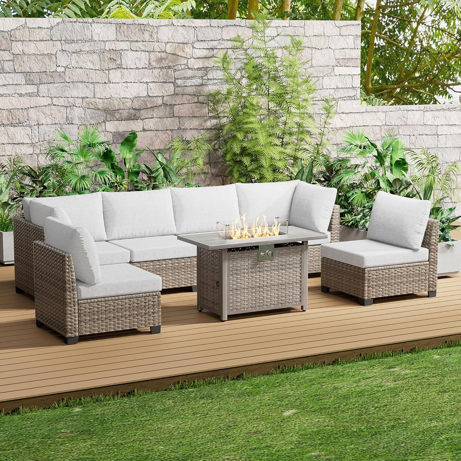 Outdoor Furniture With Fire Pit - 7 Piece Outdoor Sectional Sofa Set
