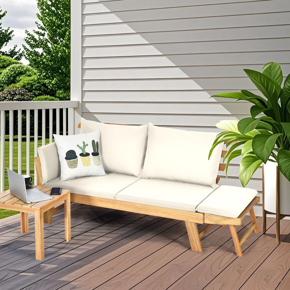 Outdoor Daybed Sofa - Patio Convertible Couch Sofa Bed, Acacia