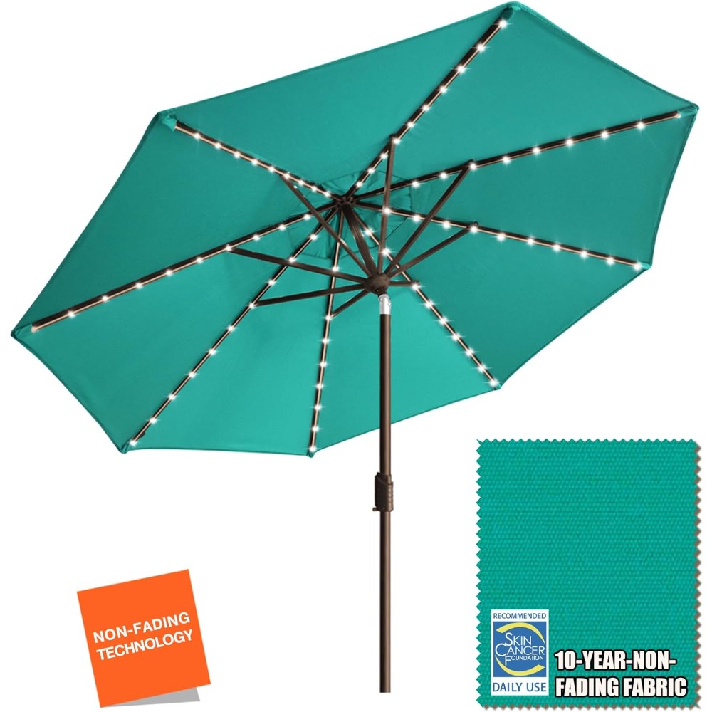 Outdoor Furniture Year Round - USA 10-Year-Non-Fading Solar 9ft Market Umbrella