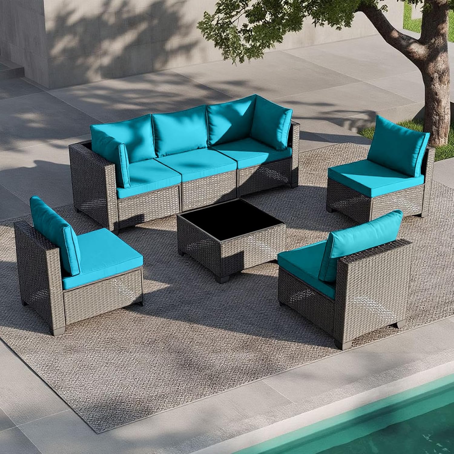 Outdoor Furniture With Fire Pit - 7-Piece Outdoor Patio Furniture Set Grey