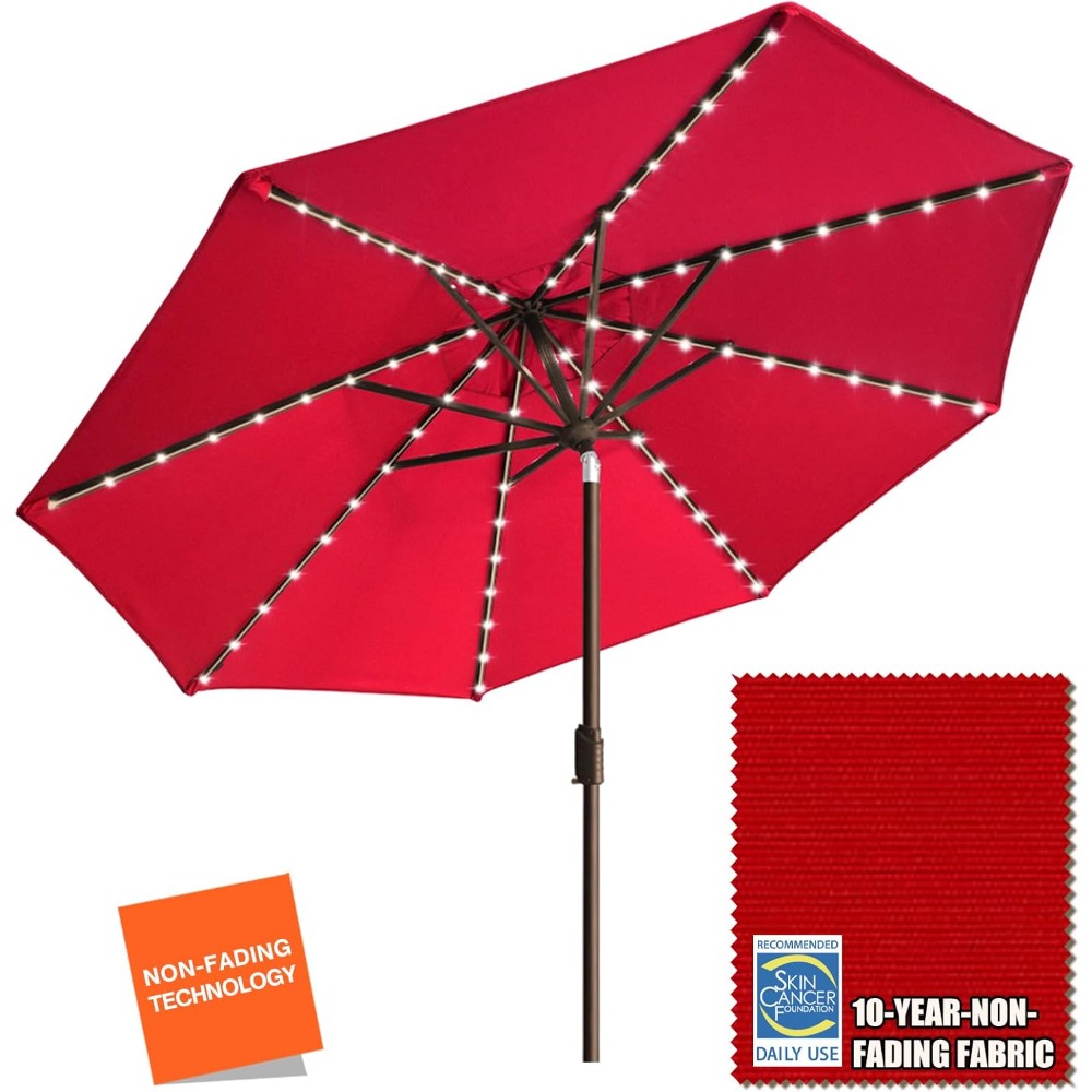 Outdoor Furniture Year Round - USA 10-Year-Non-Fading Solar 9ft Market Umbrella