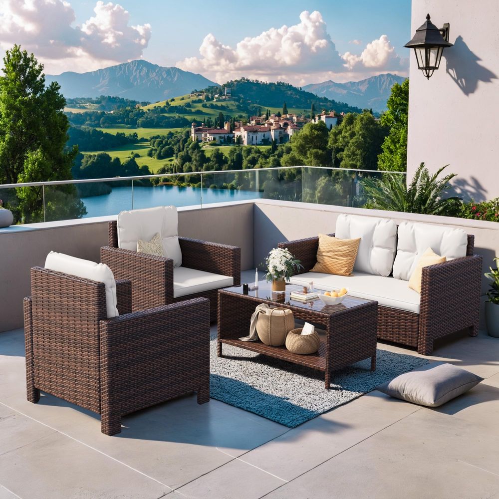 Outdoor Furniture Balcony - 4 Pieces Patio Furniture Sets Rattan