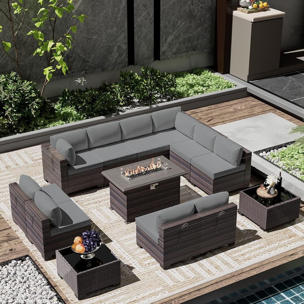 Outdoor Furniture With Fire Pit - 13-Piece Outdoor Sectional Patio Furniture Set