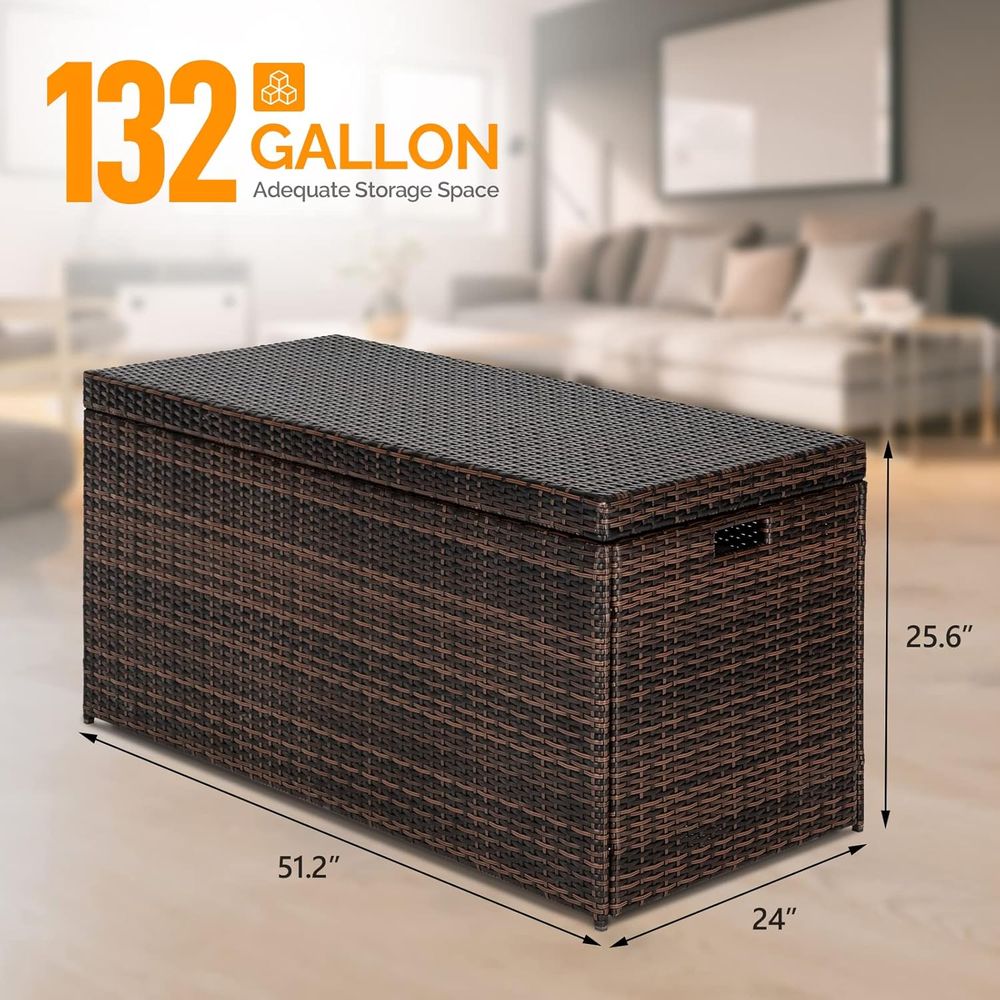 Outdoor Furniture Set - Large 132 Gallon Wicker Storage Box,