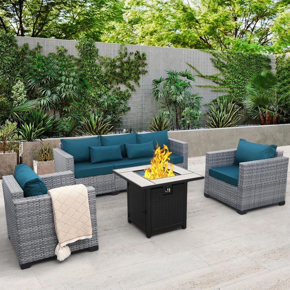 Outdoor Furniture With Fire Pit - 4-Piece Outdoor Wicker Patio Furniture Set