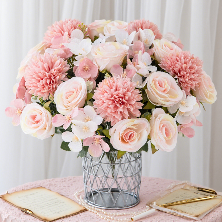 Outdoor Furniture Design - 1/4pcs Artificial Flower Rose Chrysanthemum Silk
