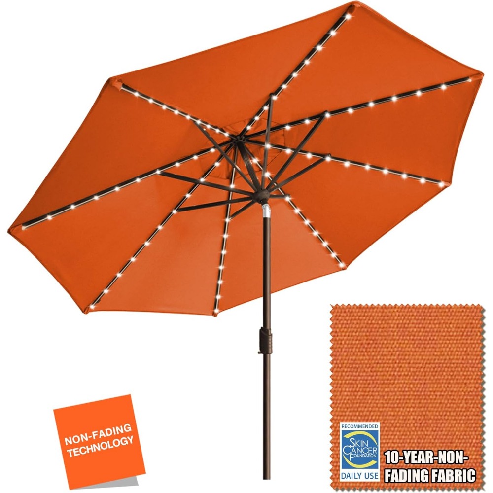 Outdoor Furniture Year Round - USA 10-Year-Non-Fading Solar 9ft Market Umbrella