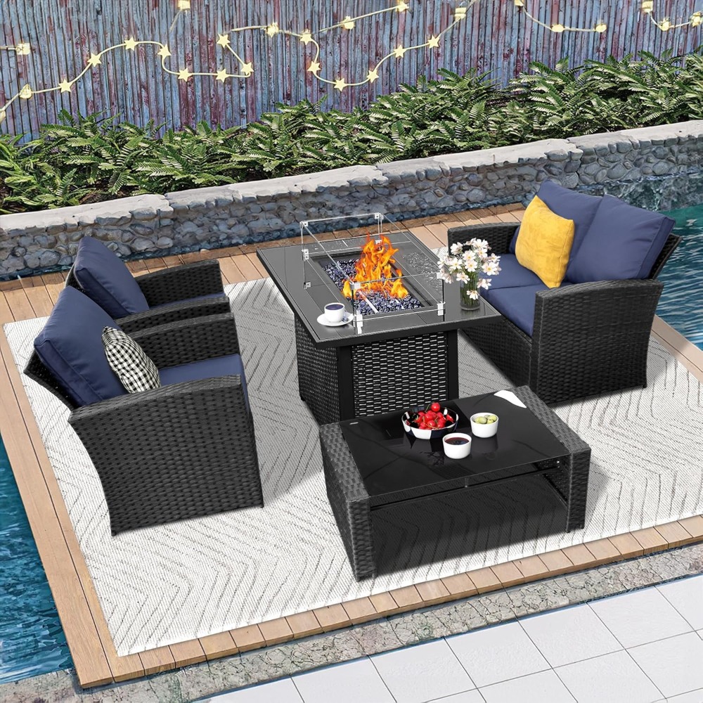 Outdoor Furniture With Fire Pit - 5 Piece Patio Furniture Set with