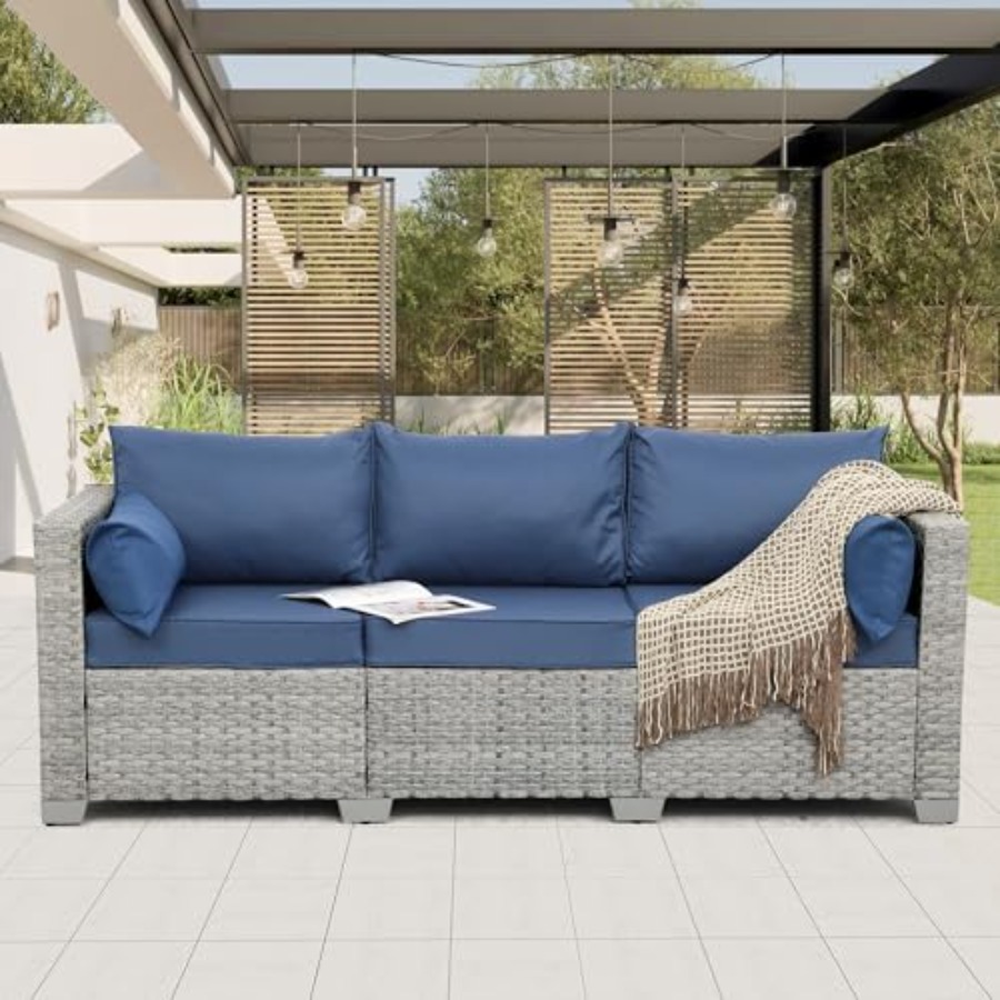 Outdoor Furniture Balcony - Outdoor Couch 3 Seater Wicker Patio
