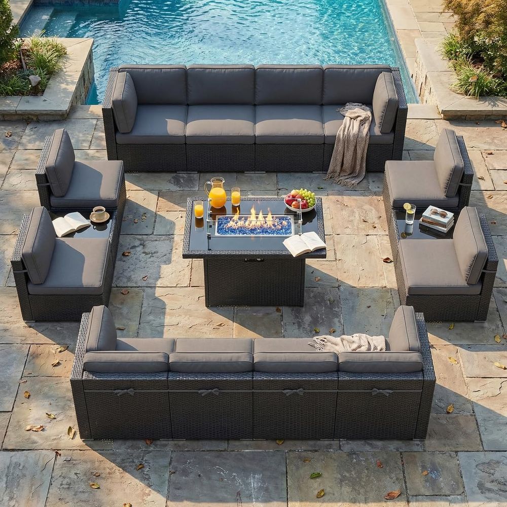 Outdoor Furniture With Fire Pit - 15 Piece Patio Furniture Set with