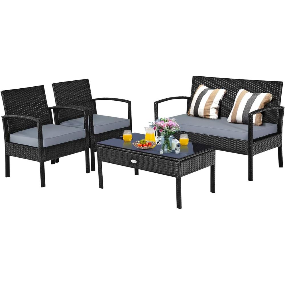 4-Piece Outdoor Wicker Patio F - Outdoor Furniture Balcony recensie en prijs