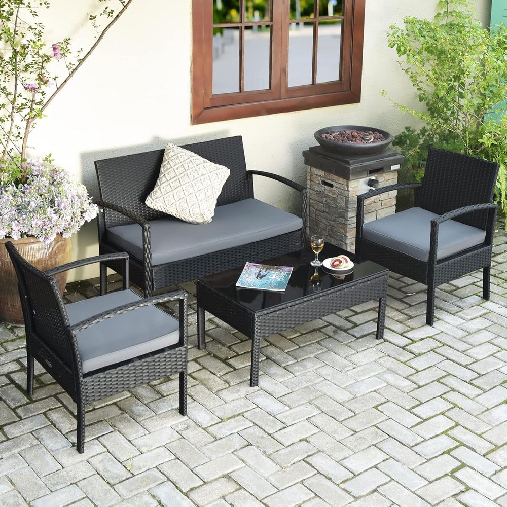 4-Piece Outdoor Wicker Patio F - Outdoor Furniture Balcony recensie en prijs
