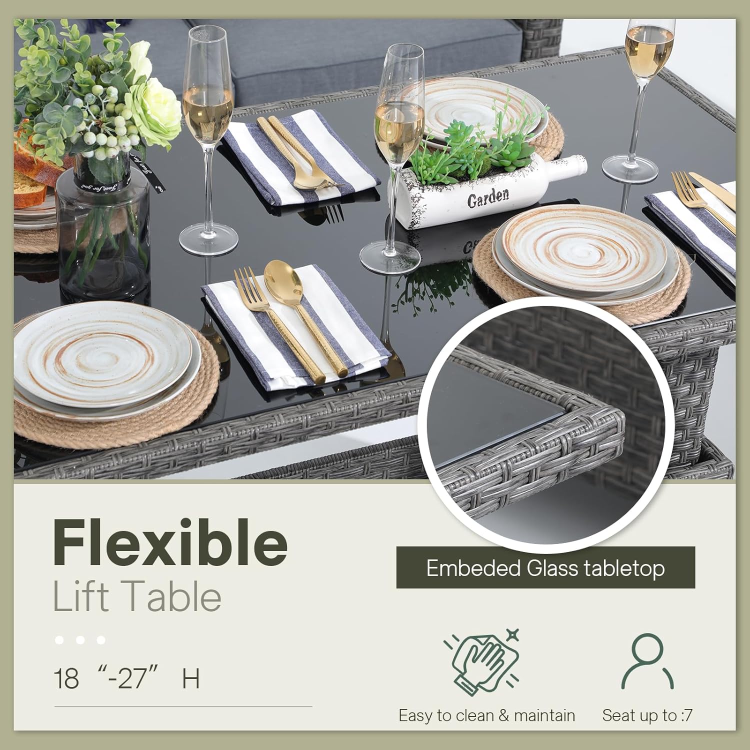 6pcs Grey PE Rattan Outdoor Se - Outdoor Furniture Cafe recensie en prijs