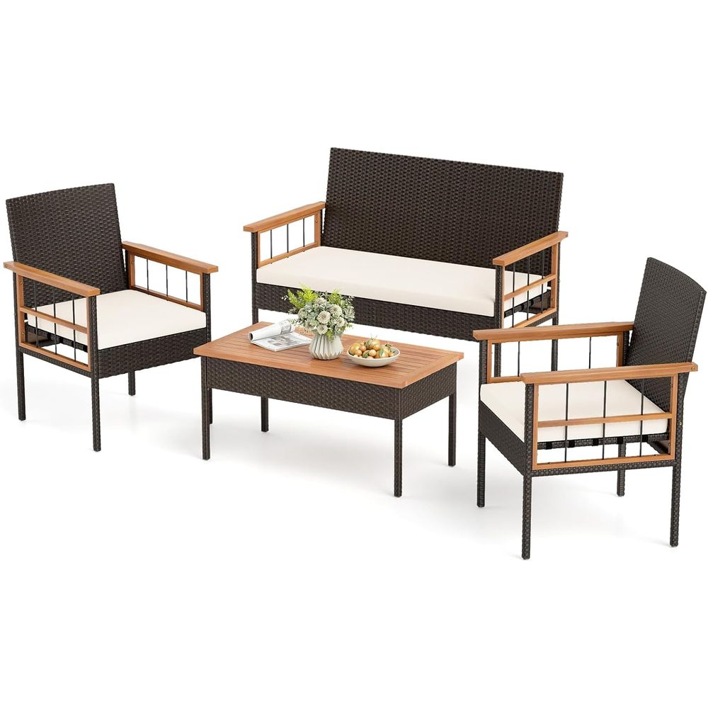 4-Piece Outdoor Wicker Patio F - Outdoor Furniture Balcony recensie en prijs