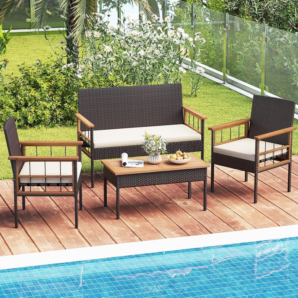 4-Piece Outdoor Wicker Patio F - Outdoor Furniture Balcony recensie en prijs