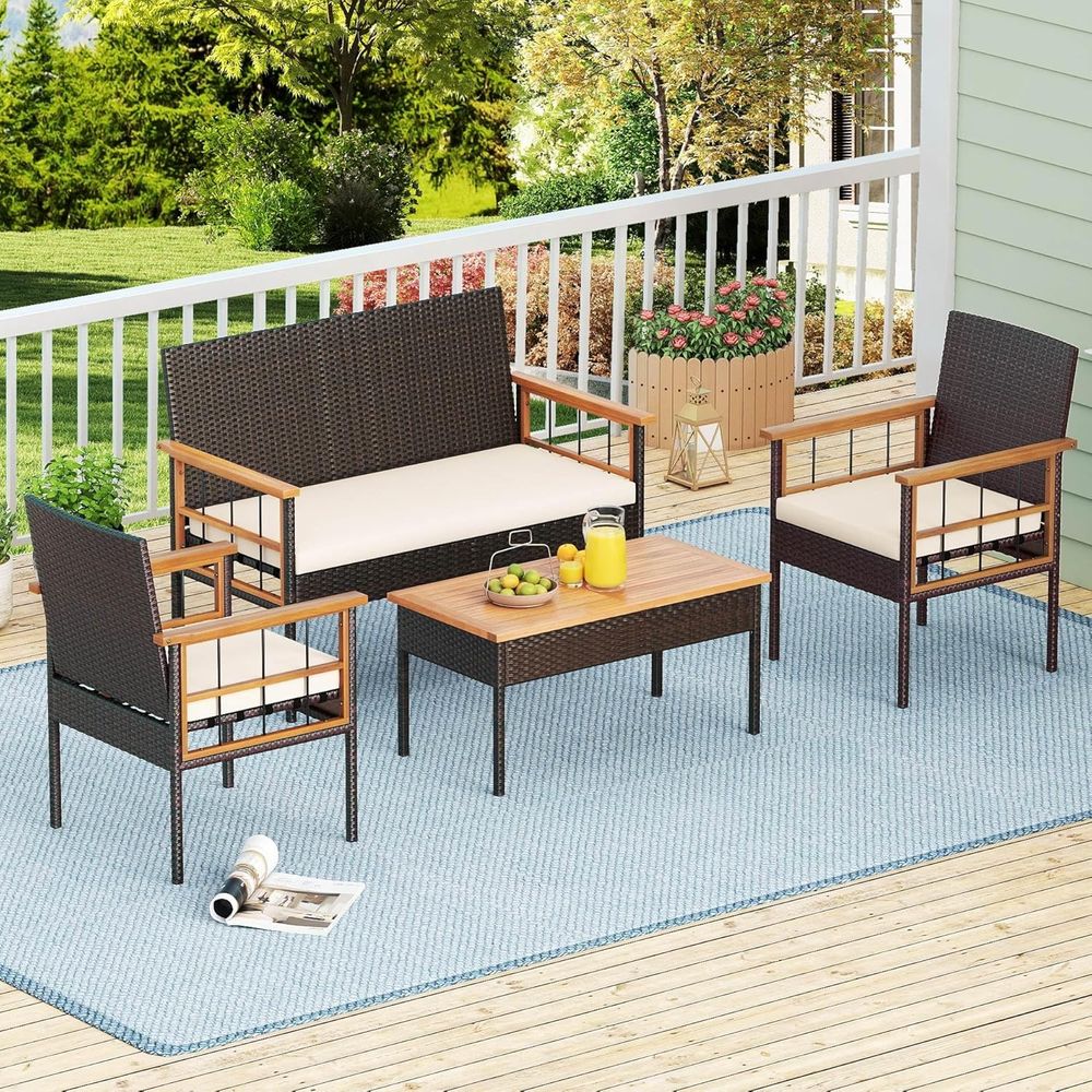 4-Piece Outdoor Wicker Patio F - Outdoor Furniture Balcony recensie en prijs