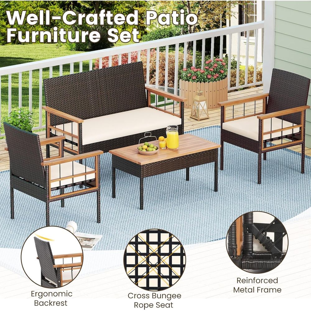 4-Piece Outdoor Wicker Patio F - Outdoor Furniture Balcony recensie en prijs