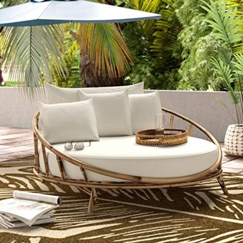ZEW Rattan Bamboo Round Daybed - Outdoor Furniture With Fire Pit recensie en prijs