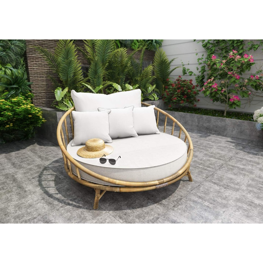 ZEW Rattan Bamboo Round Daybed - Outdoor Furniture With Fire Pit recensie en prijs