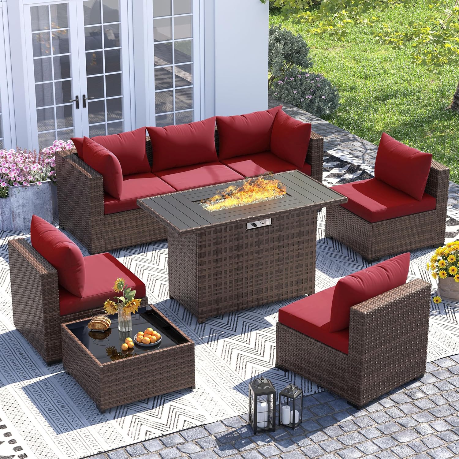 8pc All-Weather Wicker Section - Outdoor Furniture With Fire Pit recensie en prijs