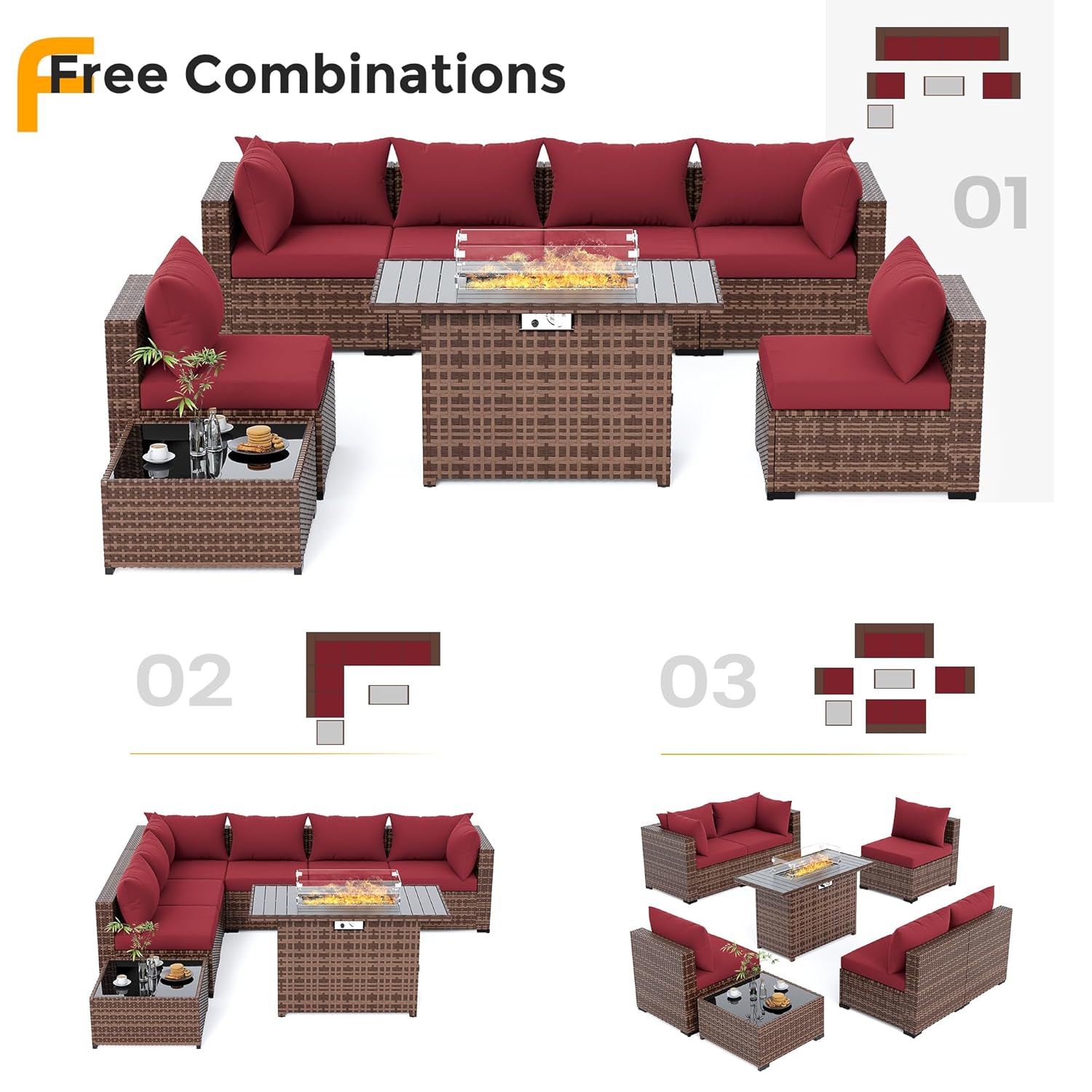 8pc All-Weather Wicker Section - Outdoor Furniture With Fire Pit recensie en prijs