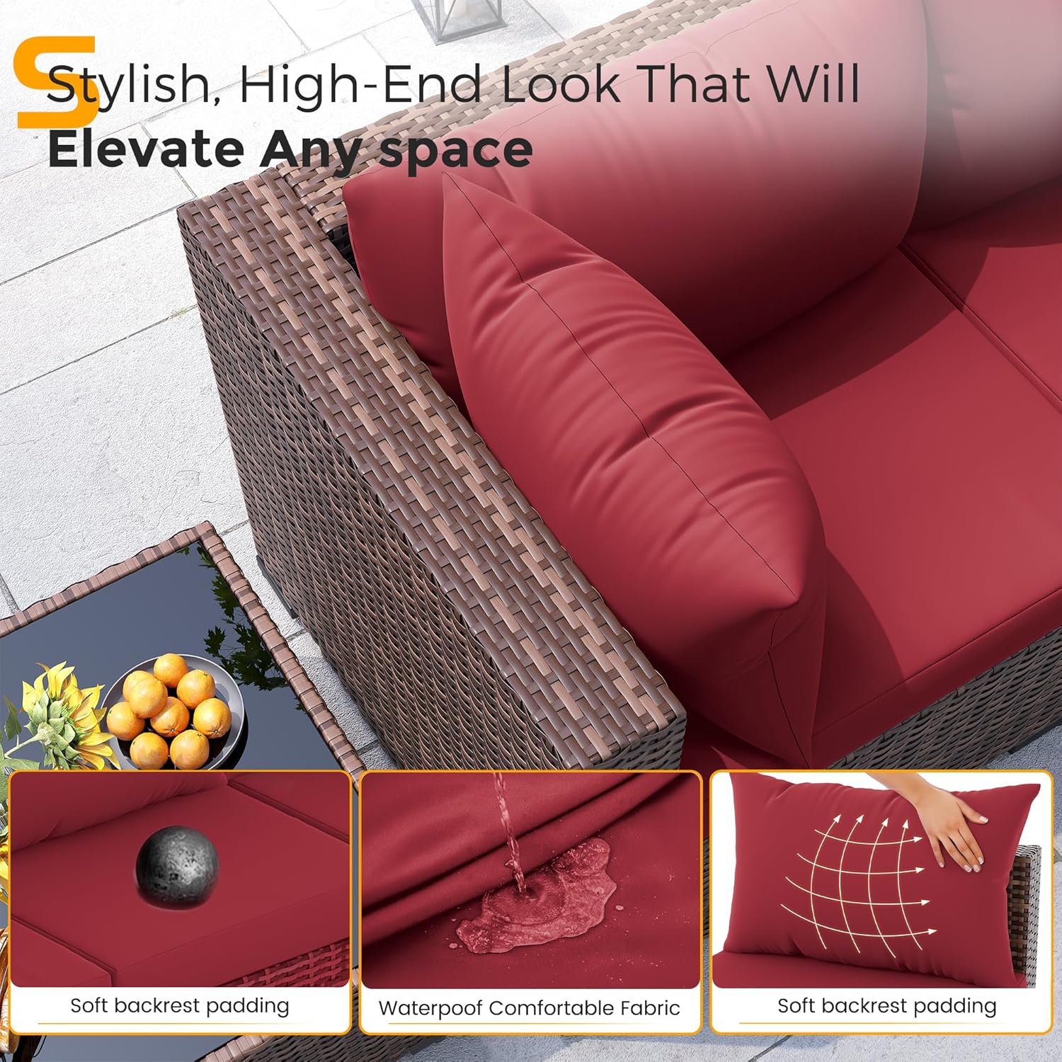 8pc All-Weather Wicker Section - Outdoor Furniture With Fire Pit recensie en prijs