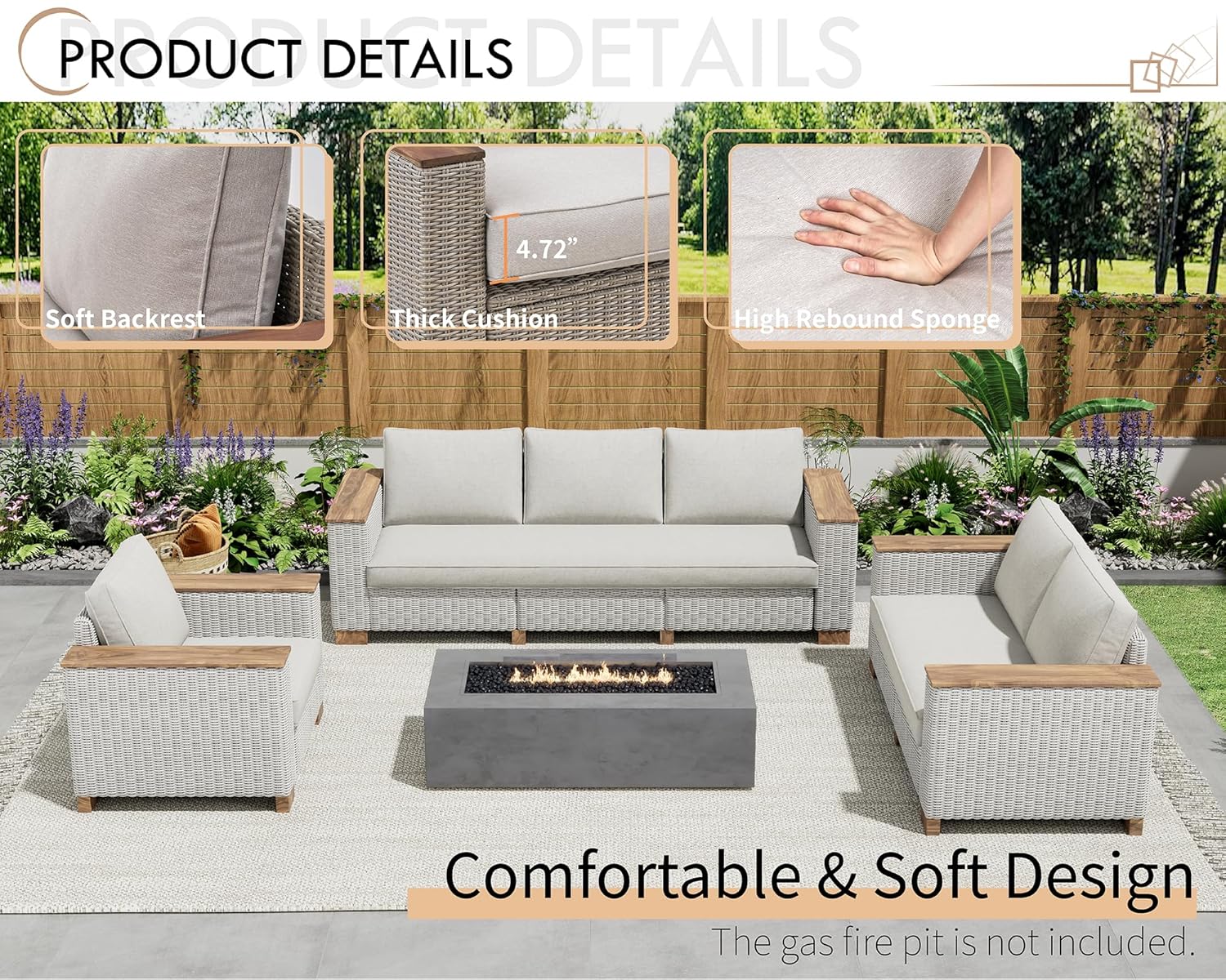 5pc UV-Resistant Modular Wicke - Outdoor Furniture With Fire Pit recensie en prijs