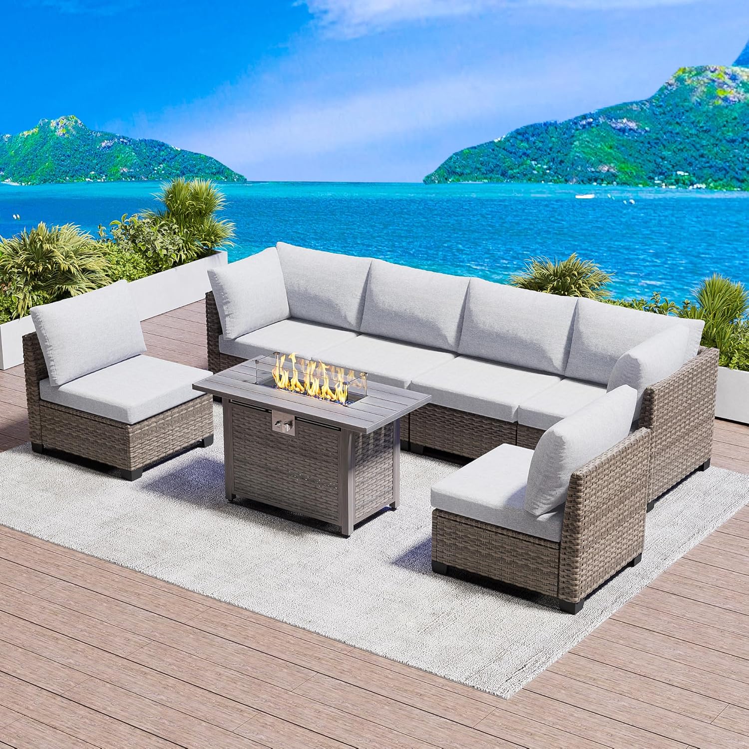 7 Piece Outdoor Sectional Sofa - Outdoor Furniture With Fire Pit recensie en prijs