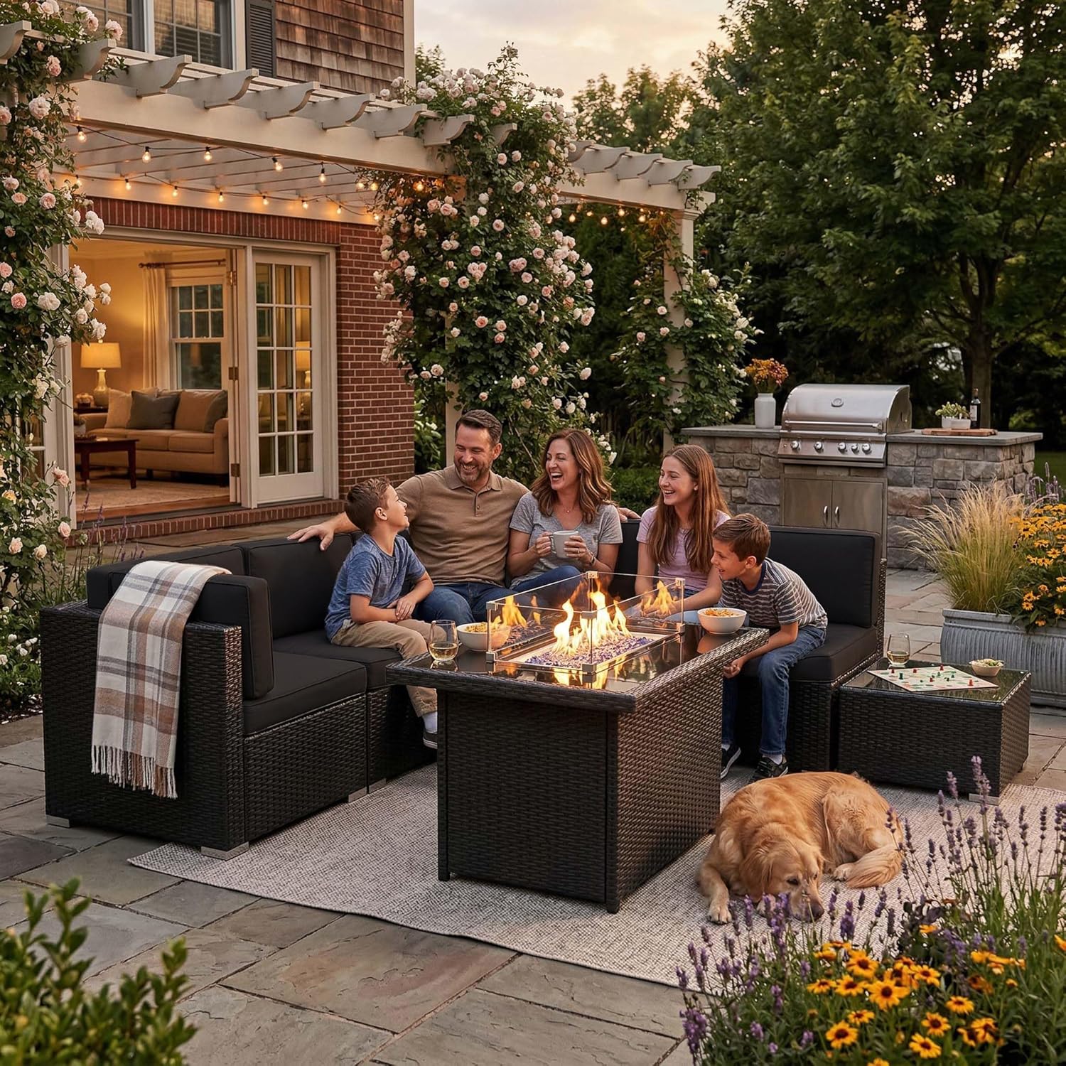 8 Pieces Patio Furniture Set w - Outdoor Furniture With Fire Pit recensie en prijs
