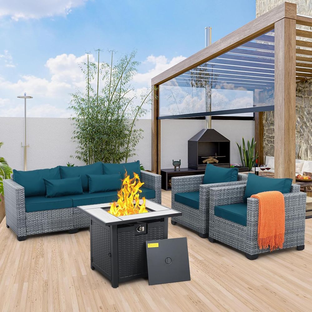 4-Piece Outdoor Wicker Patio F - Outdoor Furniture With Fire Pit recensie en prijs