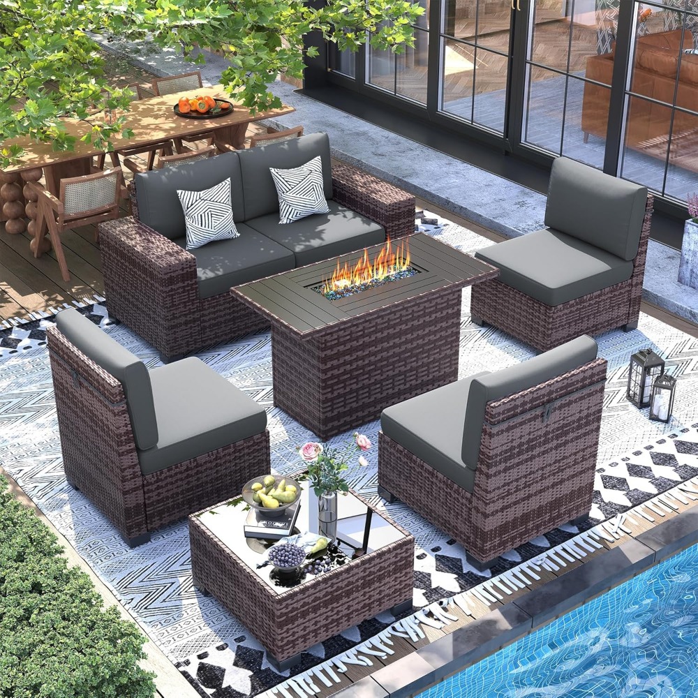 Sectional Sofa Set with Fire P - Outdoor Furniture With Fire Pit recensie en prijs